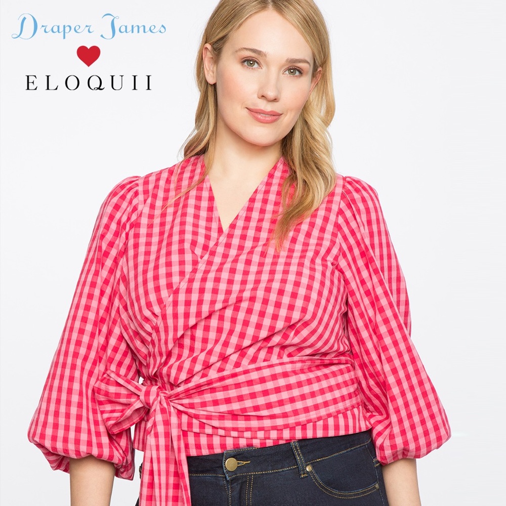Draper James Dolly Check Wrap Top